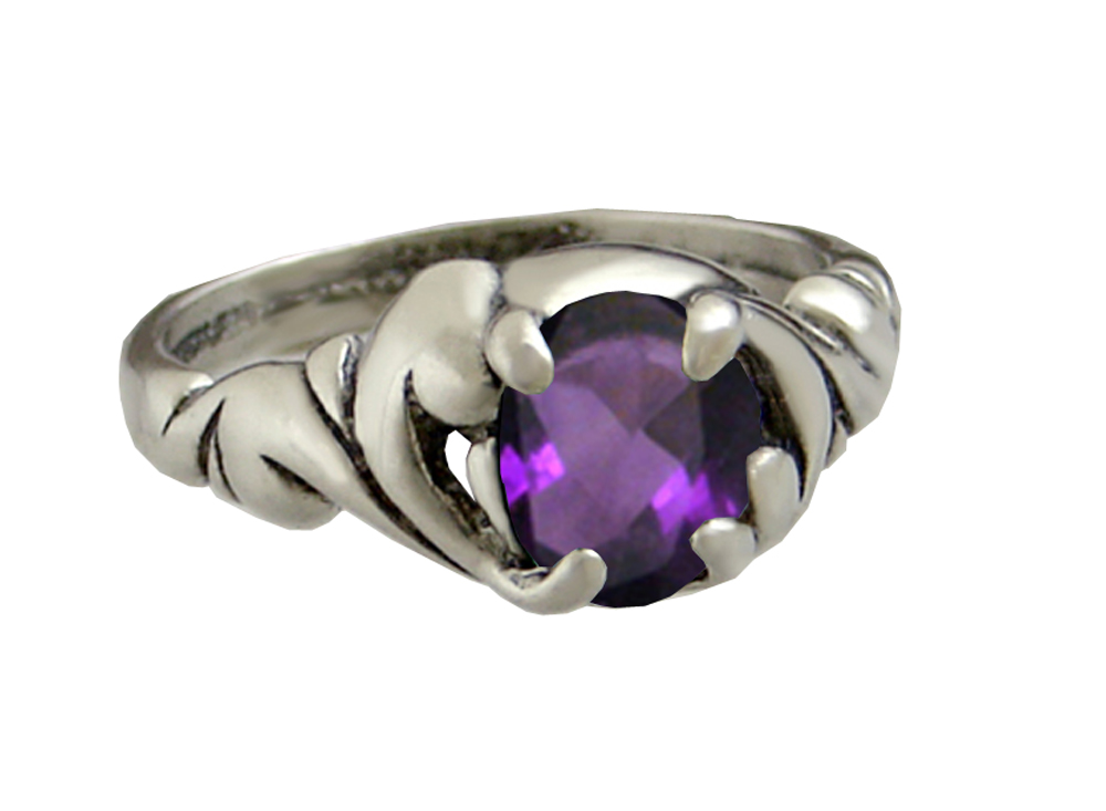 Sterling Silver Custom Made Ring With Faceted Amethyst Size 5